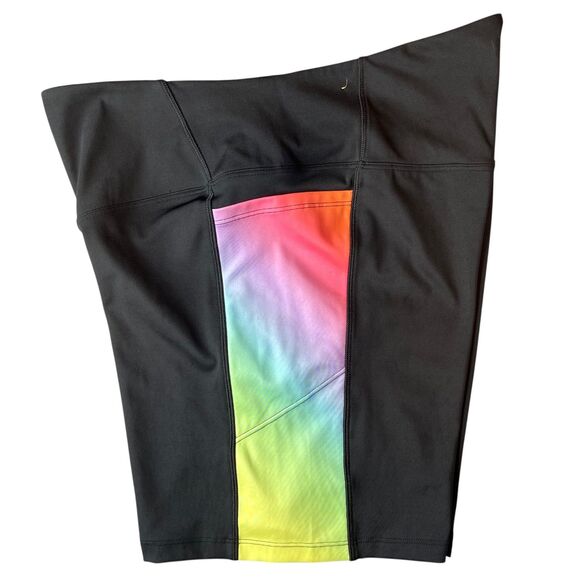 PINK Active Bike Shorts Black Rainbow Ombre Side Panels with Drop-In Pockets XL - Picture 4 of 6